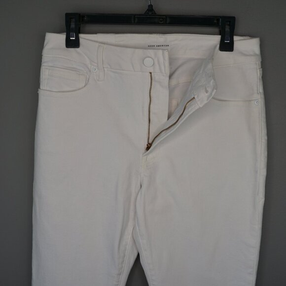 New Good American Good Straight High Waist Raw Hem Jeans in White037 size 10/30 - Picture 13 of 16